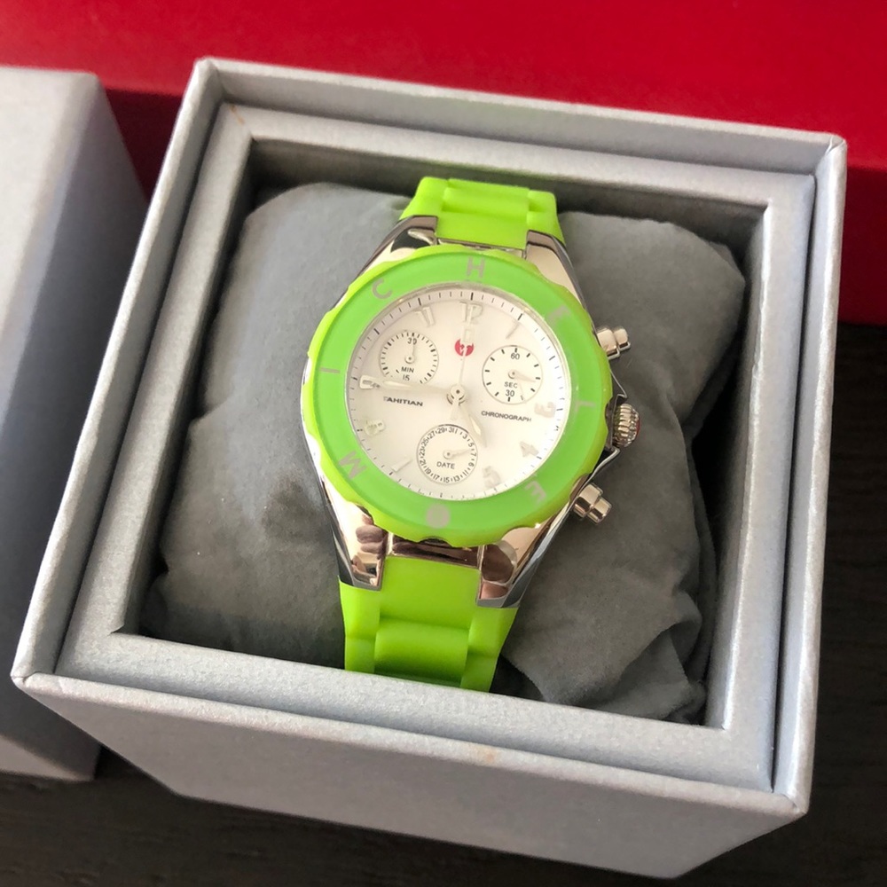 Michele Jelly Watch In Neon Green 34mm